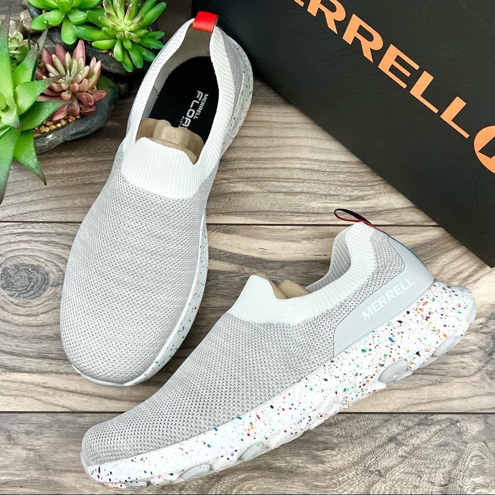 NIB Merrell Cloud Moc Knit Slip On Sneakers Shoes Confetti Pride Mens 10M 44